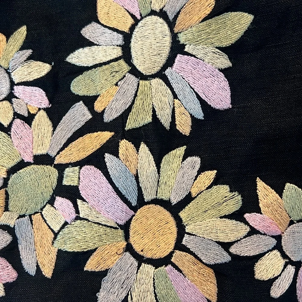 Jessica Howard black floral embroidered halter dress linen blend lined size 12